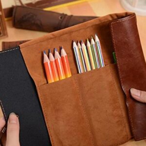 ANTIMAX Vintage Roll Up Pencil Case Creative Map Matte Smooth Cover Pencil Pouch Art Makeup Cosmetic Pouch with Pendant for Business School Gifts Smooth Dark Brown