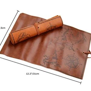 ANTIMAX Vintage Roll Up Pencil Case Creative Map Matte Smooth Cover Pencil Pouch Art Makeup Cosmetic Pouch with Pendant for Business School Gifts Smooth Dark Brown