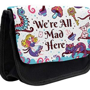 Ambesonne Fantasy Pencil Case, Alice in Wonderland, Fabric Pen Pencil Bag with Double Zipper, 8.5" x 5.5", Multicolor