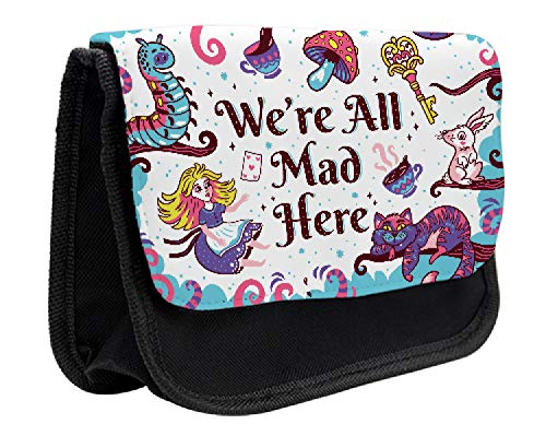 Ambesonne Fantasy Pencil Case, Alice in Wonderland, Fabric Pen Pencil Bag with Double Zipper, 8.5" x 5.5", Multicolor