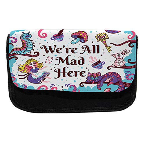 Ambesonne Fantasy Pencil Case, Alice in Wonderland, Fabric Pen Pencil Bag with Double Zipper, 8.5" x 5.5", Multicolor