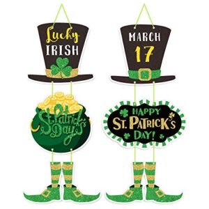 whaline glitter st. patrick’s day sign banner irish party door hanging sign st. patrick’s day welcome sign with leprechaun top hat and feet for st. patrick’s day decorations party supplies