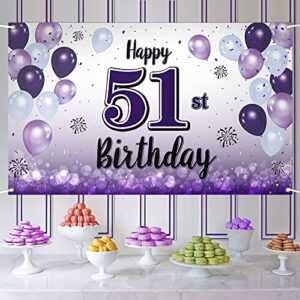 LASKYER Happy 51st Birthday Purple Large Banner - Cheers to 51 Years Old Birthday Home Wall Photoprop Backdrop,51st Birthday Party Decorations.