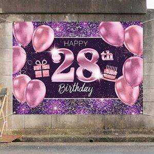 PAKBOOM Happy 28th Birthday Banner Backdrop - 28 Birthday Party Decorations Supplies for Women - Pink Purple Gold 4 x 6ft