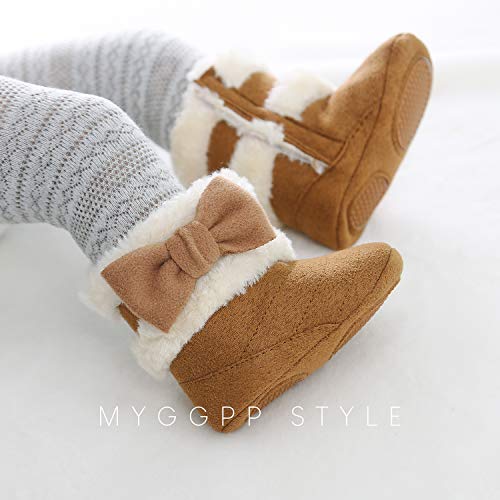 Ohwawadi Infant Girl Boots Cozy Fleece Booties Slippers Winter Baby Girls Dress Shoes Warm Newborn Crib Shoes