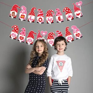 PTFNY 2 Pieces Valentines Gnomes Garland Banner Valentine's Day Gnomes Decorations Banners for Valentines Day Indoor Outdoor Bridal Shower Anniversary Wedding Party Decorations