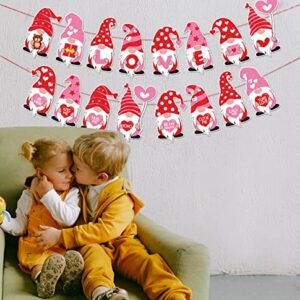 PTFNY 2 Pieces Valentines Gnomes Garland Banner Valentine's Day Gnomes Decorations Banners for Valentines Day Indoor Outdoor Bridal Shower Anniversary Wedding Party Decorations