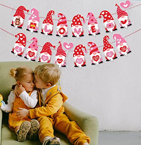 PTFNY 2 Pieces Valentines Gnomes Garland Banner Valentine's Day Gnomes Decorations Banners for Valentines Day Indoor Outdoor Bridal Shower Anniversary Wedding Party Decorations