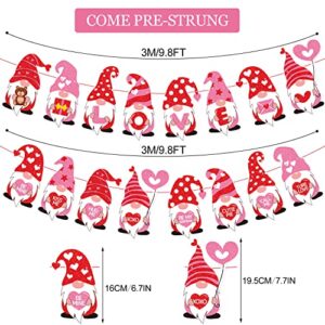 PTFNY 2 Pieces Valentines Gnomes Garland Banner Valentine's Day Gnomes Decorations Banners for Valentines Day Indoor Outdoor Bridal Shower Anniversary Wedding Party Decorations