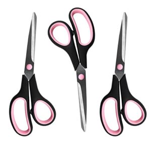 pink scissors,acosea 8″ scissors all purpose with sharp stainless steel blades and comfort-grip handles,sturdy sharp scissors for office,home,school,sewing,craft supplies,right/left handed 3pcs