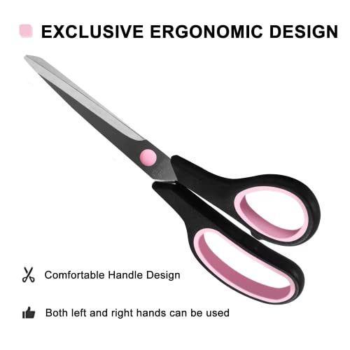 Pink Scissors,ACOSEA 8" Scissors All Purpose with Sharp Stainless Steel Blades and Comfort-Grip Handles,Sturdy Sharp Scissors for Office,Home,School,Sewing,Craft Supplies,Right/Left Handed 3PCS