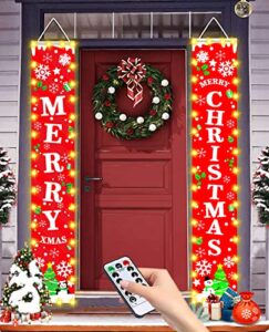 outdoor christmas decorations door banner with lights, remote control merry christmas banner with led lights,pre-assembled christmas front door banner & christmas wall decor, christmas door front porch decor decorations outside