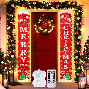Outdoor Christmas Decorations Door Banner with Lights, Remote Control Merry Christmas Banner with LED Lights,Pre-assembled Christmas Front Door Banner & Christmas Wall Decor, Christmas Door Front Porch Decor Decorations Outside