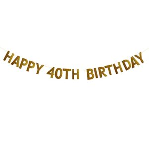 happy 40th birthday banner for 40th birthday party decorations pre-strung no assembly required gold glitter paper garlands banner letters gold betteryanzi
