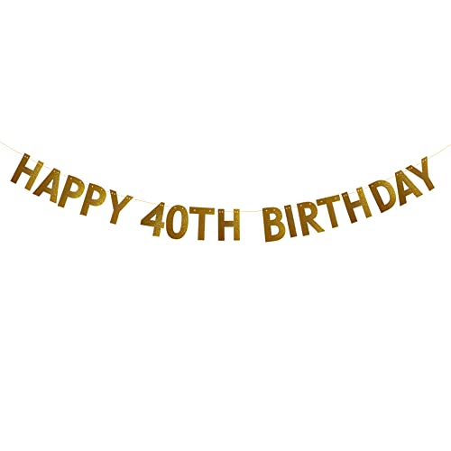 HAPPY 40TH BIRTHDAY Banner for 40th Birthday Party Decorations Pre-strung No Assembly Required Gold Glitter Paper Garlands Banner Letters Gold Betteryanzi