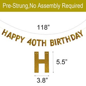 HAPPY 40TH BIRTHDAY Banner for 40th Birthday Party Decorations Pre-strung No Assembly Required Gold Glitter Paper Garlands Banner Letters Gold Betteryanzi