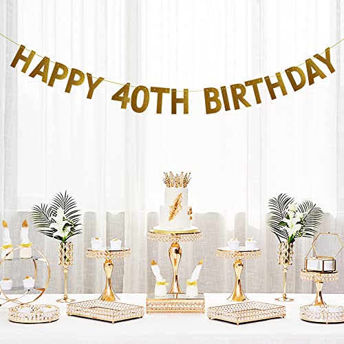 HAPPY 40TH BIRTHDAY Banner for 40th Birthday Party Decorations Pre-strung No Assembly Required Gold Glitter Paper Garlands Banner Letters Gold Betteryanzi