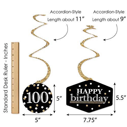 Big Dot of Happiness Adult 100th Birthday - Gold - Birthday Party Hanging Decor - Party Decoration Swirls - Set of 40