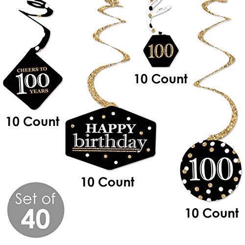 Big Dot of Happiness Adult 100th Birthday - Gold - Birthday Party Hanging Decor - Party Decoration Swirls - Set of 40