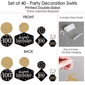 Big Dot of Happiness Adult 100th Birthday - Gold - Birthday Party Hanging Decor - Party Decoration Swirls - Set of 40