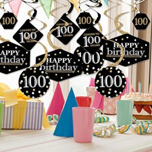 Big Dot of Happiness Adult 100th Birthday - Gold - Birthday Party Hanging Decor - Party Decoration Swirls - Set of 40