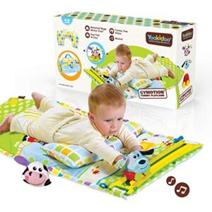 baby tummy time mat by yookidoo. newborn musical playmat & outdoor gym. pillow, teething toys and portable fold-up case. 0- 12 months.