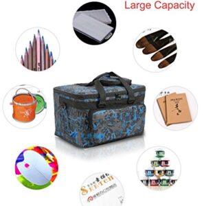 Professional Art Supplies Storage Bag with Shoulder Padded Strap, Large Painting Travel Tote Bag for Paints, Paint Brushes &Pen &Pencil, Pallet, Sketchbook,Paint Bucket,Waterproof and Foldable,Canvas