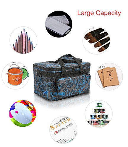 Professional Art Supplies Storage Bag with Shoulder Padded Strap, Large Painting Travel Tote Bag for Paints, Paint Brushes &Pen &Pencil, Pallet, Sketchbook,Paint Bucket,Waterproof and Foldable,Canvas