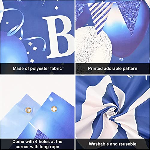 10th Birthday Banner Backdrop,BTZO Happy 10th Birthday Decorations,Blue Silver Fabric Photo Backdrop Background for Boys and Girls 10th Birthday Party,70.8 x 43.3Inch