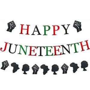 happy juneteenth banner, glittery happy juneteenth decorations, freedom day patriotic party supplies, africa american independence day party decorations