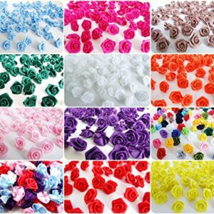 100 Assorted Tiny Satin Ribbon Rose Bows Diameter 10 mm. Tiny Embellishment Craft Artificial Applique Wedding