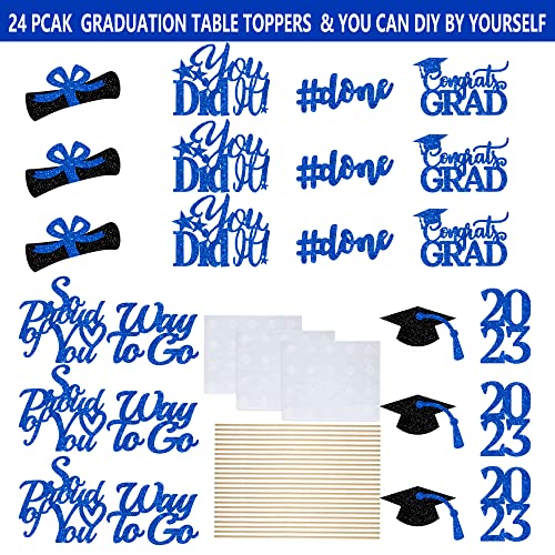 Graduation Centerpieces for Tables 2023 Blue, Glitter Class of 2023 Graduation Table Decorations, High School Graduation Party Centerpiece Sticks Supplies, Graduation Party Decorations 2023 Blue, 24Pcs