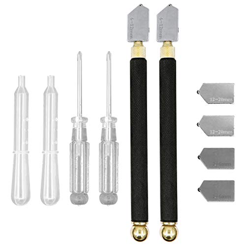 Glass Cutter Tool Set, 2mm-20mm Pencil Style Oil Feed Carbide Tip with Extra Replacement Head and Oil Dropper for Mosaic/Tiles/Mirror/Stained Glass Cutting