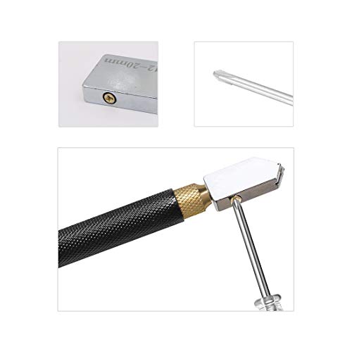 Glass Cutter Tool Set, 2mm-20mm Pencil Style Oil Feed Carbide Tip with Extra Replacement Head and Oil Dropper for Mosaic/Tiles/Mirror/Stained Glass Cutting