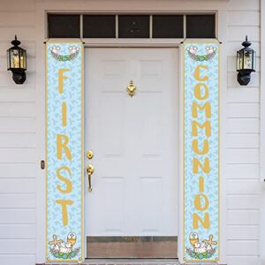 blue first communion decorations confirmation porch banner baptism front porch sign christening 1st communion decoration and supplies for boys-12×71”