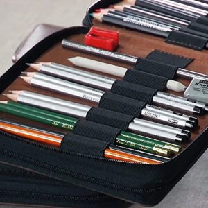 Creative Mark Soft Genuine Leather Pencil Case Holds 48 Pencil Pen Marker Makeup Brush Artist Tool Paint Brush Zippered Pouch Holder-48 Count [Black]