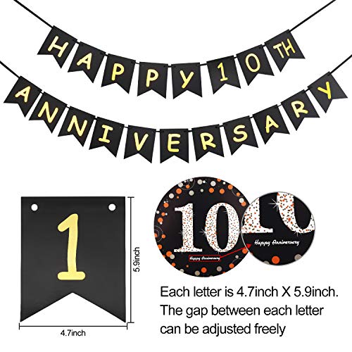 Yoaokiy 10 Year Anniversary Decorations Supplies Kit - Happy 10th Anniversary Banner, 9 Hanging Swirls, 6 Poms - 10th Wedding Anniversary Party Decorations…