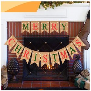 jolik burlap merry christmas banner with snowflakes – christmas burlap banner decoration for home christmas decor