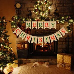 Jolik Burlap Merry Christmas Banner with Snowflakes - Christmas Burlap Banner Decoration for Home Christmas Decor