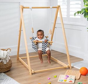 avenlur spruce baby, toddler foldable swing set with stand children ages 6 months to 3 years montessori, waldorf style self standing indoor swingset home, child day care, preschool