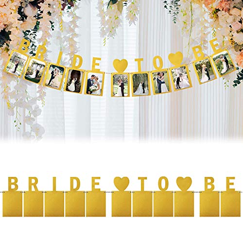 LINGPAR Bride to Be Photo Banner Gold Foiled for Wedding Sign Bridal Shower Banner Hen Night Decoration (Gold)