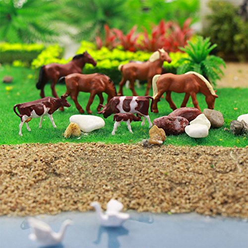 Farm Animals Figure Set,AN8706 36PCS 1:87 Well Painted Farm Animals Cows Horses Figures for HO Scale Model Train Scenery Layout Miniature Landscape New