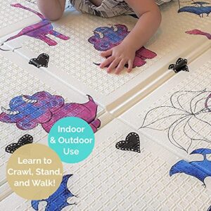 JumpOff Jo - Large Waterproof Foam Padded Play Mat for Infants, Babies, Toddlers, Play & Tummy Time, Foldable Activity Mat, 70 in. x 59 in. - Tiny Dinos, Pack of 1