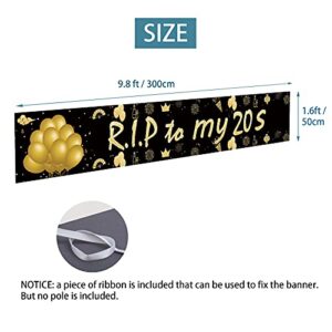 Joyiou R.I.P To My 20s Happy 30th Birthday Decorations Banner for Men Women, 30 Year Old Birthday Party Black Gold Sign Supplies, 30 Birthday Photo Booth Props Backdrop (9.8x1.6ft)