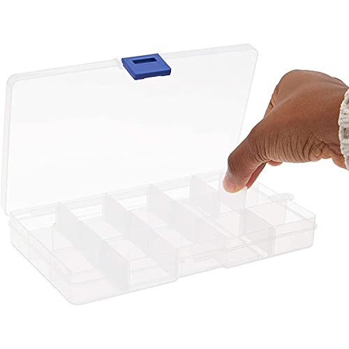 Bead Storage Containers, Jewelry Organizer with Lids, 15 Grid, Dividers (6.9 x 3.9 in, 6 Pack)