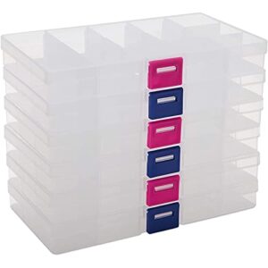 Bead Storage Containers, Jewelry Organizer with Lids, 15 Grid, Dividers (6.9 x 3.9 in, 6 Pack)