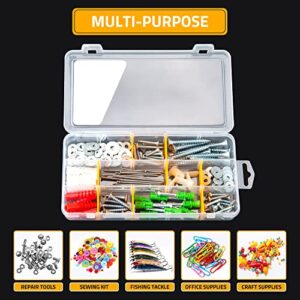 CANOPUS 15-Grid Clear Plastic Compartment Box with Adjustable Dividers, Small Parts Storage and Organizer Case for Craft, Jewelry, Beads, Tiny Tools and Parts, (2 Set), 7.8 x 4.0 x 1.2 inch, Clear