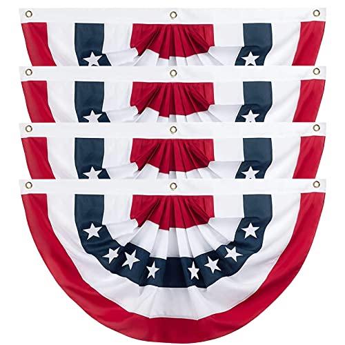 4PCS Patriotic Pleated Fan Flag,3 x1.5 Ft American Flag Banner, July 4th American Patriotic Bunting Half Fan Banner