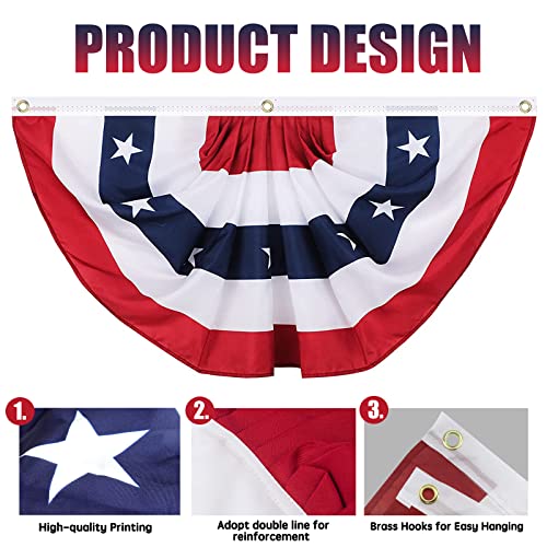 4PCS Patriotic Pleated Fan Flag,3 x1.5 Ft American Flag Banner, July 4th American Patriotic Bunting Half Fan Banner