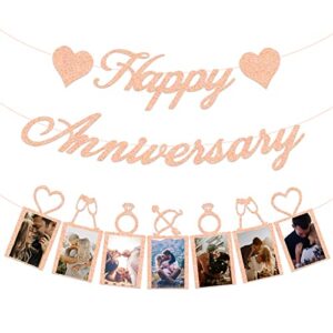 rose gold happy anniversary party decorations – happy anniversary banner and photo banner for wedding anniversary party decor